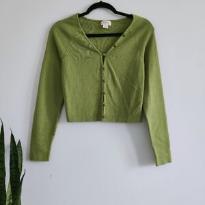 MAEVE Anthropologie Isabella Cropped Cardigan Sweater • Moss • M
